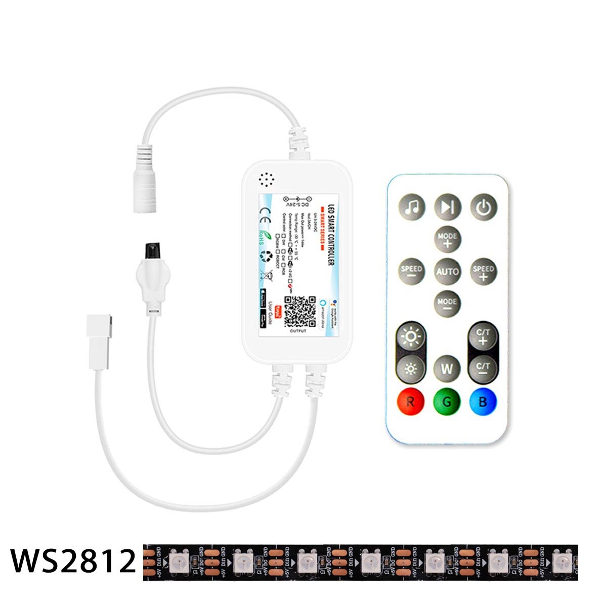 Smart tuya wlan-dream-color-controller mit +16- tasten-fernbedienung 2811/5v 12v 2812 -led-streifen, pixelsteuerung und dimmer für alexa und google: Dc5v ws2812 steuerung