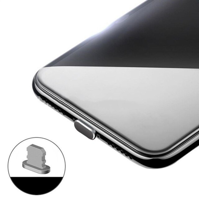 Metal skin pc oplader port anti støv stik til iphone 7 8 x 6s plus hætte stop cover telefon tilbehør universal ladestik: Grå