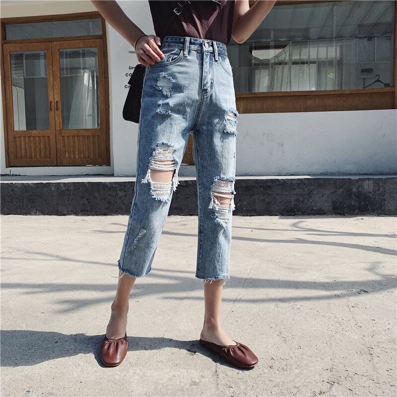 Sexy déchiré jean pour femmes pantalon Vintage taille haute jean Femme ample Streetwear grande taille trou Denim jean 4XL