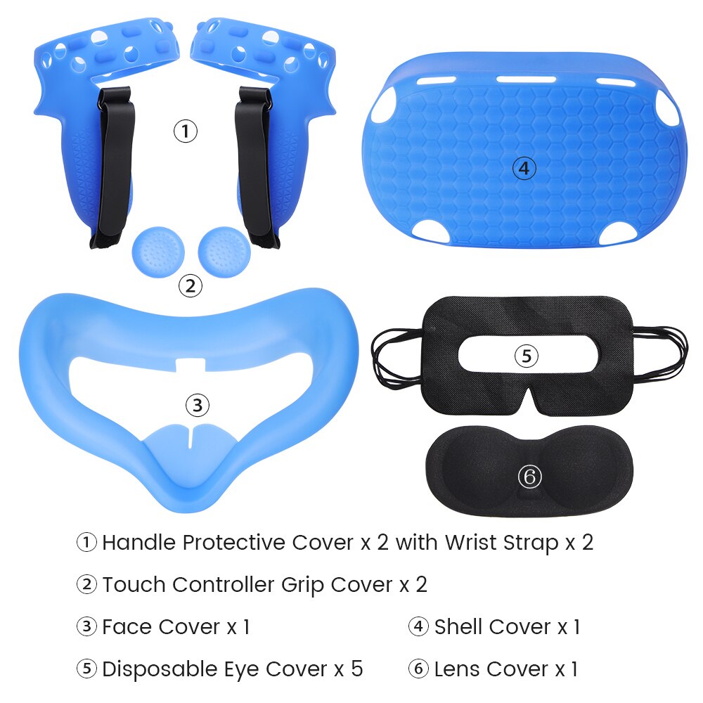 Vr Beschermende Cover Set Voor Oculus Quest 2 Vr Touch Controller Shell Case Met Riem Handvat Grip Voor Oculus Quest 2 Accessoires: Blue
