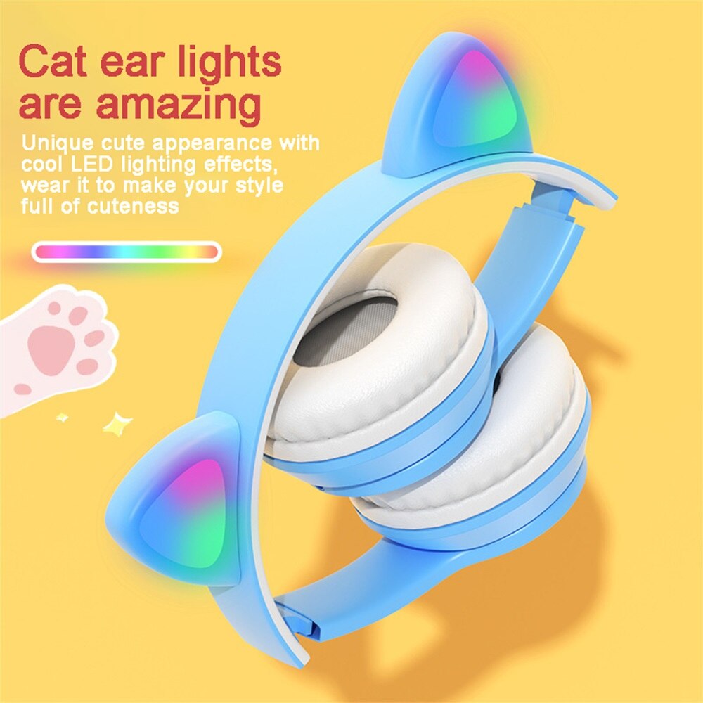Cute Cat Ears Bluetooth Wireless Headphone With Mic Noise Cancelling Stereo Music Helmet Phone Headset Kid Girl