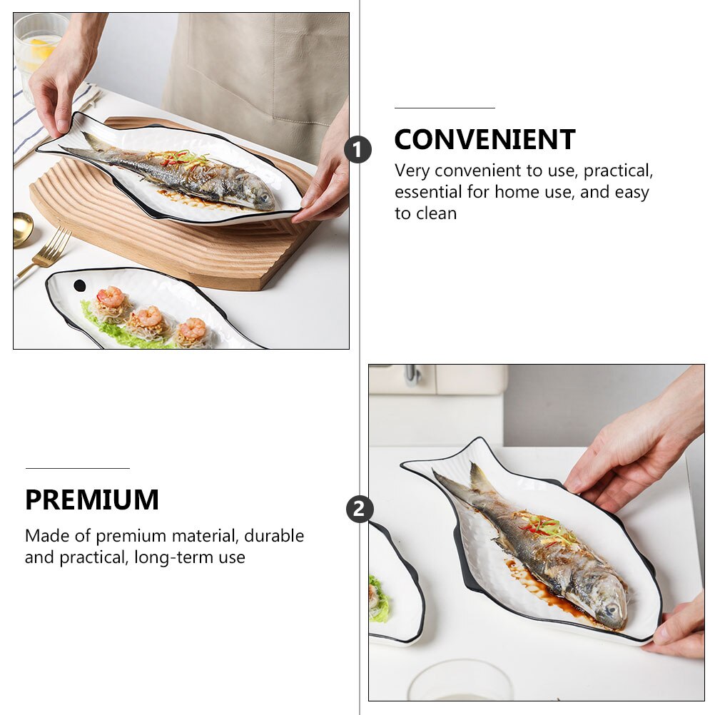 Steamed Fish Plate Steaming Fish Tray Ceramic Fish Plate for Shop Restaurant Hotel