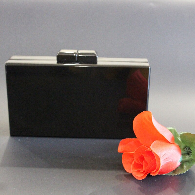 Lady Solid Black Acrylic Box Clutch Bag Women Evening Bag Wedding Party Prom Shoulder Handbag Hard case Metal Acrylic Clutches