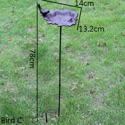 European Vintage Home Garden Decor Cast Iron Bird On Seashell Shaped Bird Feeder with Long Plug Heavy Sturdy Metal Birdbath: Bird C