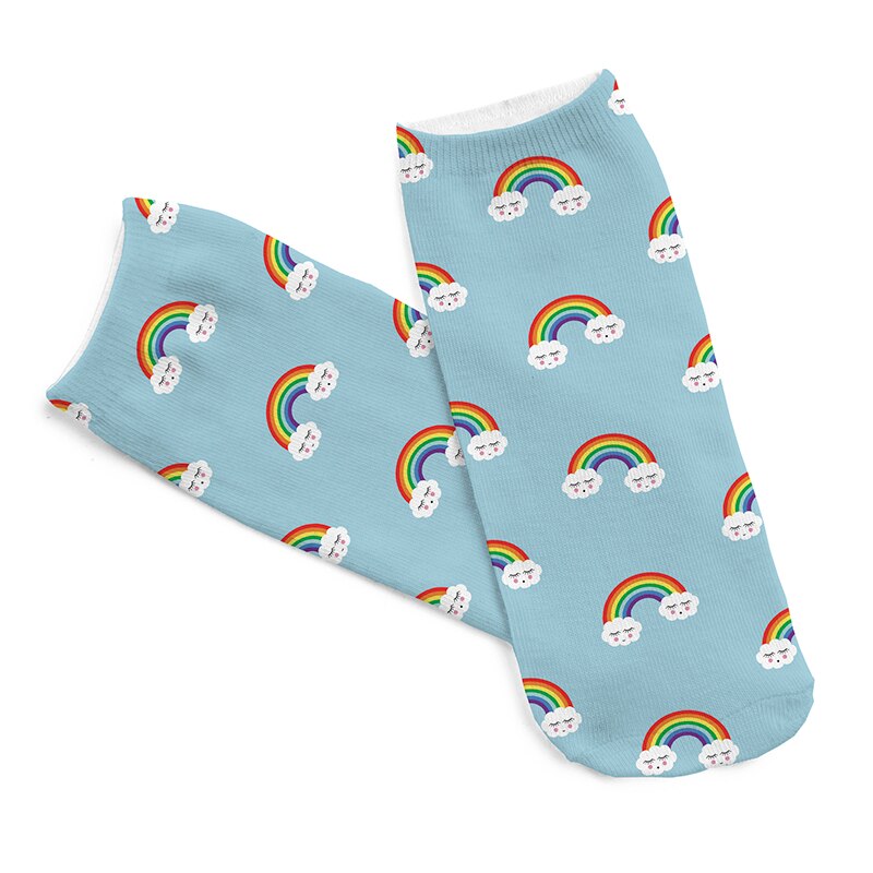 1 Para Niedliche Regenbogen Gedruckt Socken freundlicher freundlicher niedrig schneiden Knöchel Farbe Baumwolle lässig Charakter kurz 3D Socke