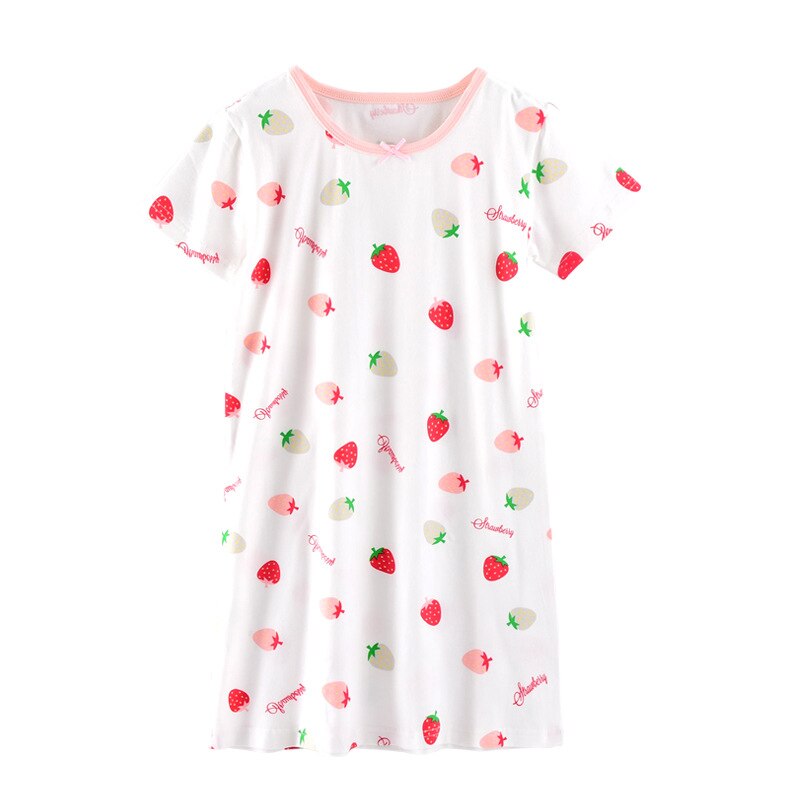Chemise de nuit d'été longue pour filles, pyjama, en coton doux, mignon, 2-12 ans, vêtements de nuit pour filles: White / 6T