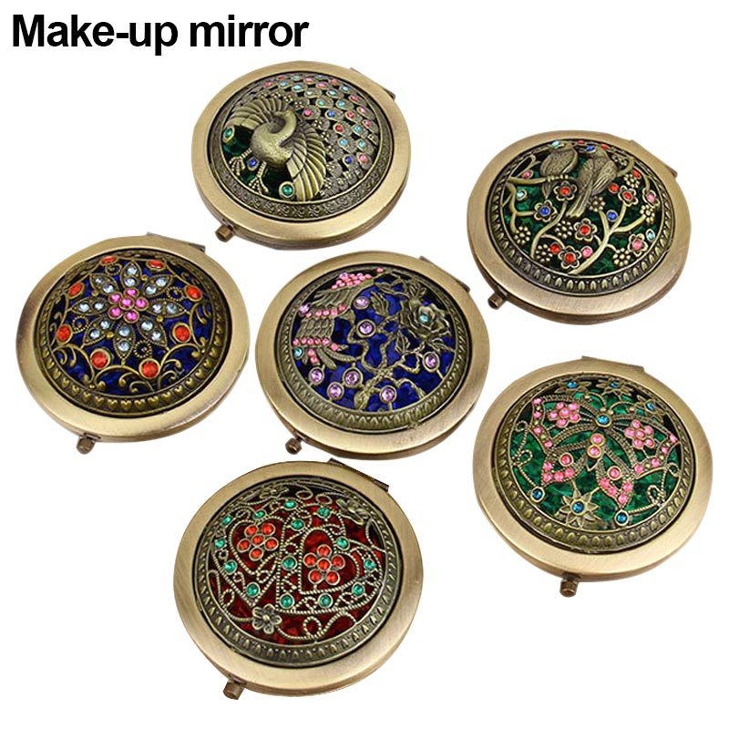 Sammenfoldelig lomme mkaeup spejl rund kompakt bærbar dobbeltsidet vintage hule makeup spejle kvinder makeup værktøj spejle: Default Title