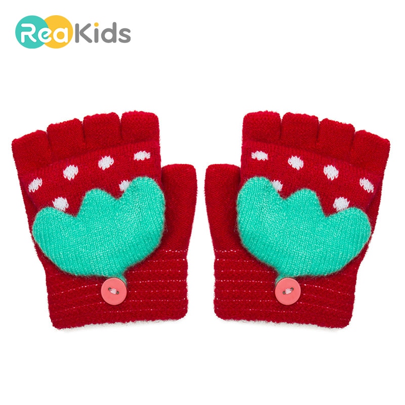 Hermosos guantes de invierno para bebés REAKIDS, guantes de algodón con solapa y dibujos animados bonitos para niños, guantes cálidos tejidos con solapa, guantes para chicos y niñas, mitones