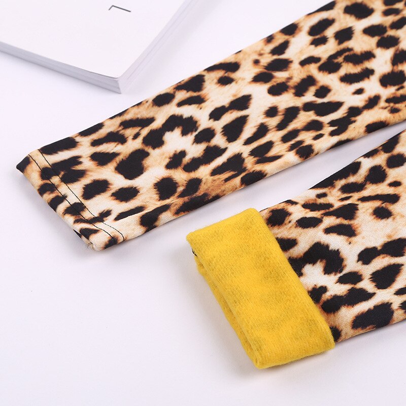 Höst vinter bebis flickor leggings tjocka varma prickar byxor barn flicka leopard plus sammetsbyxor barn flickbyxor