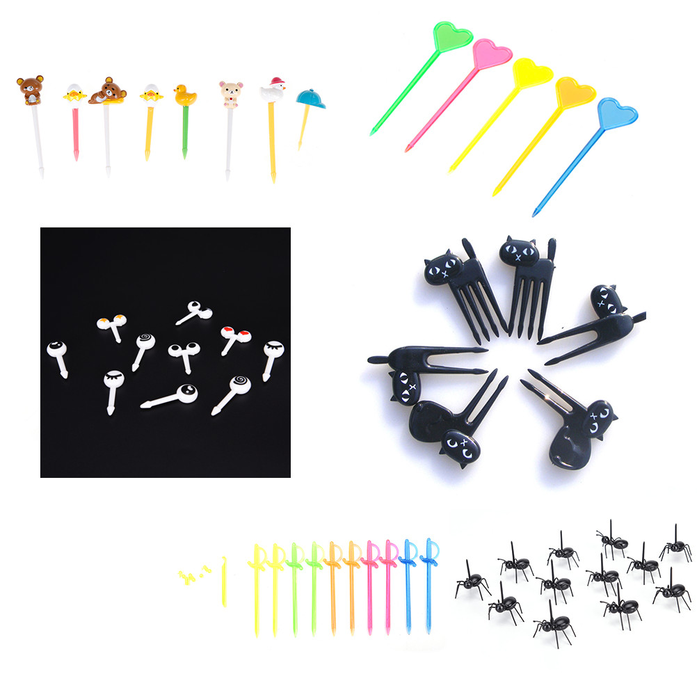 6/10/12/50pcs Reusable Pick Toothpick Plastic Forks Animal Bento Accessories Kitchen Bar Kids Dessert Tableware Party Supplies