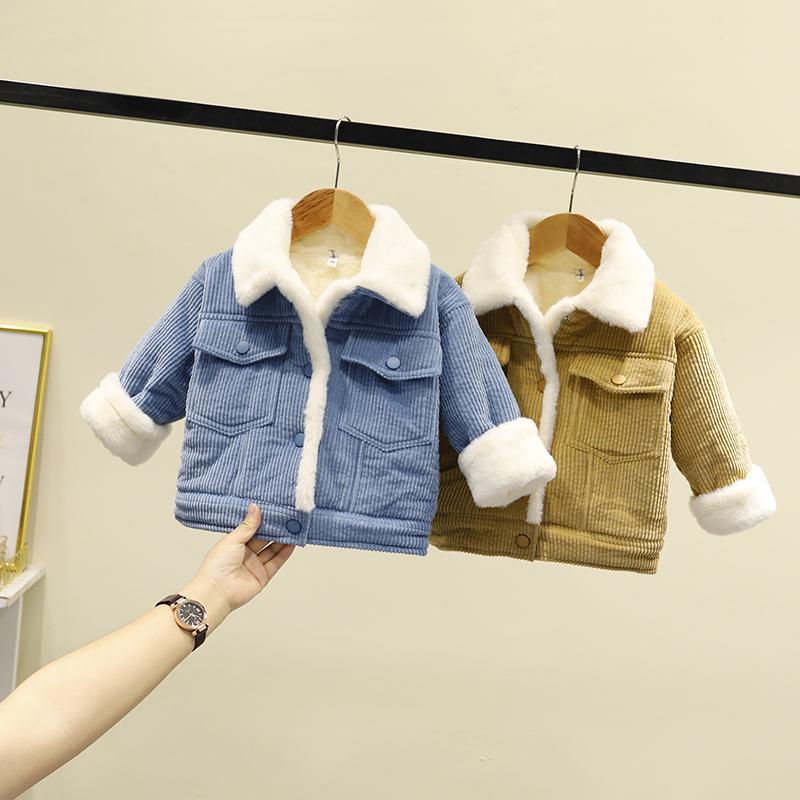 Baby Winter Kleding Plus Fluwelen Gewatteerde Jas, Jongen Buitenlandse Stijl Winter Jas, Kids Corduroy Gewatteerde Jas