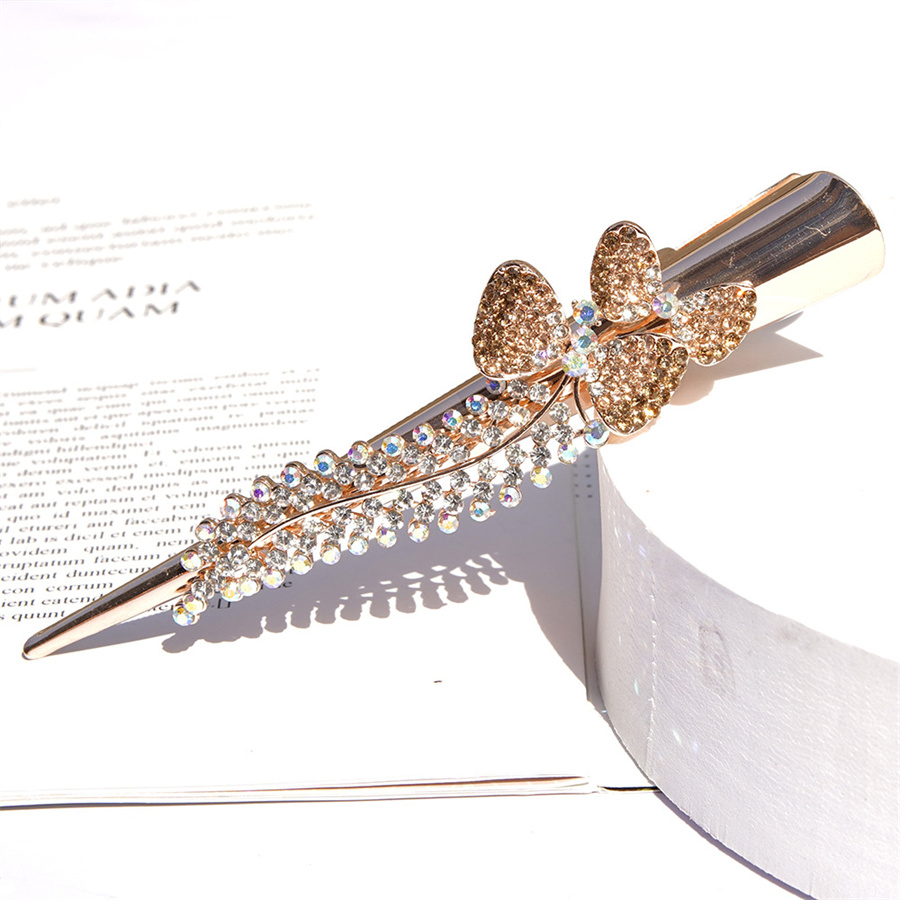 Pinza de pico de pato de cola de caballo de diamantes de imitación de lujo para mujer, pajarita dulce, pinzas para el cabello, diadema, accesorios para el cabello de , ,: Rosa