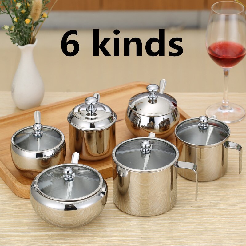 304 Stainless Steel Seasoning Box With Spoon Seasoning box Cans Salt Pepper Box Tank spice jar sugar bowl with spoon