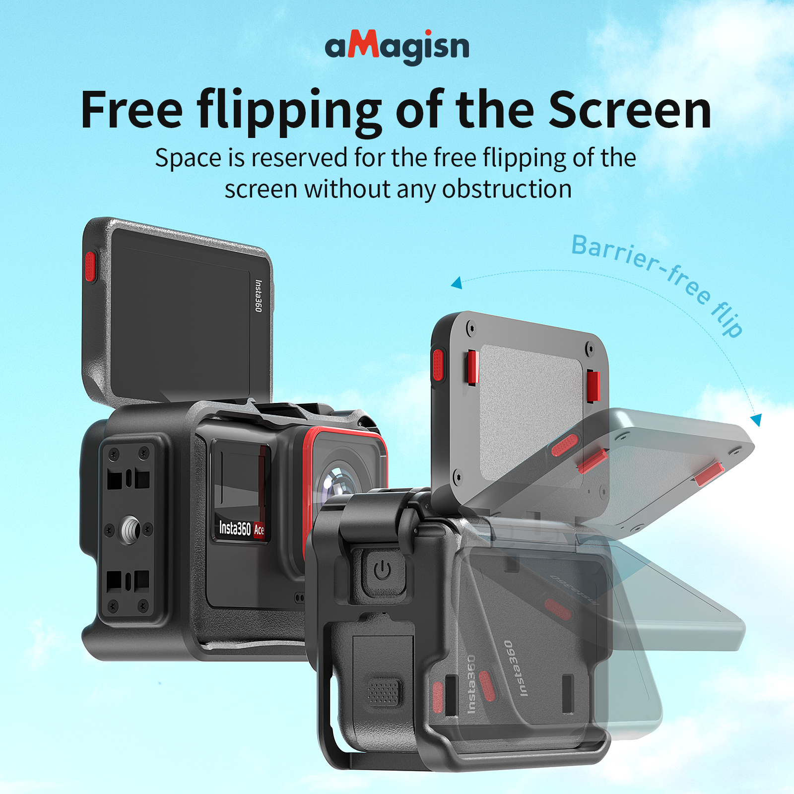 aMagisn Utility Frame Plastic Cage Protective Housing , Horizontal Vertical Mounting Jacket for Insta360 Ace Pro 2 Accessories