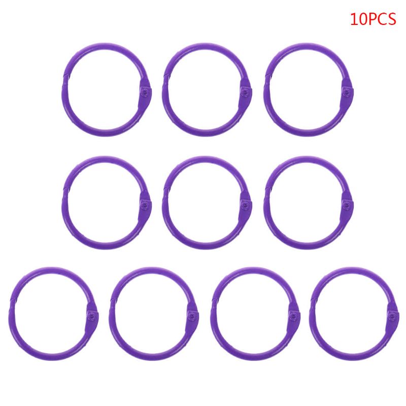 10pcs Metal Loose Leaf Binder Ring Book Hoops DIY Albums School Office Supplies Craft: purple