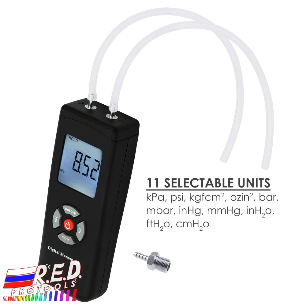 Digital Manometer Portable Handheld Air Vacuum/Gas Pressure Gauge Meter 11 Units with Backlight +/-13.78kPa +/-2PSI