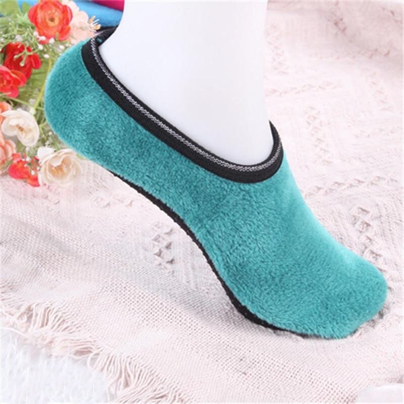 Socks Thickened Non-slip Anti Slip Rubber Dots Women Fitness Yoga Warm Slippers Sports Sock RW: Lake blue