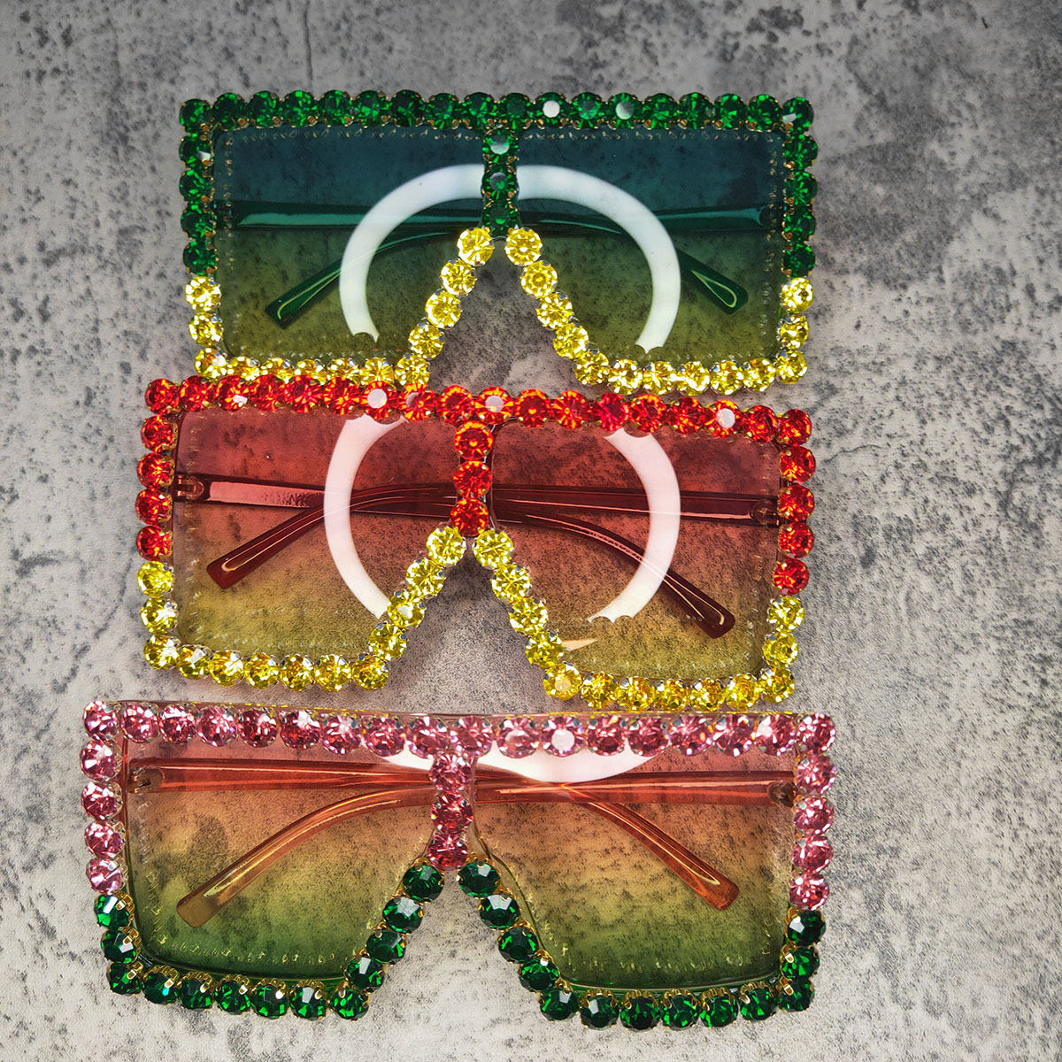 Overdimensionerede hipster farverige solbriller til kvinder luksuriøse diamant bling krystal solbriller til mænd  uv400 syninger briller