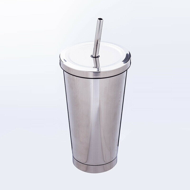 Edelstahl Mehrweg Becher Vakuum Becher Tasse Mit Stroh Kaffee Tasse 500ml: rosa Grau
