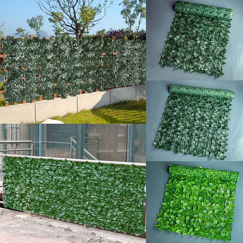 Artificial Leaf Patio Decoration Fence Net FauxIvy Vine Leaf Greenery Panel Green Wall Fence Outdoor Decor