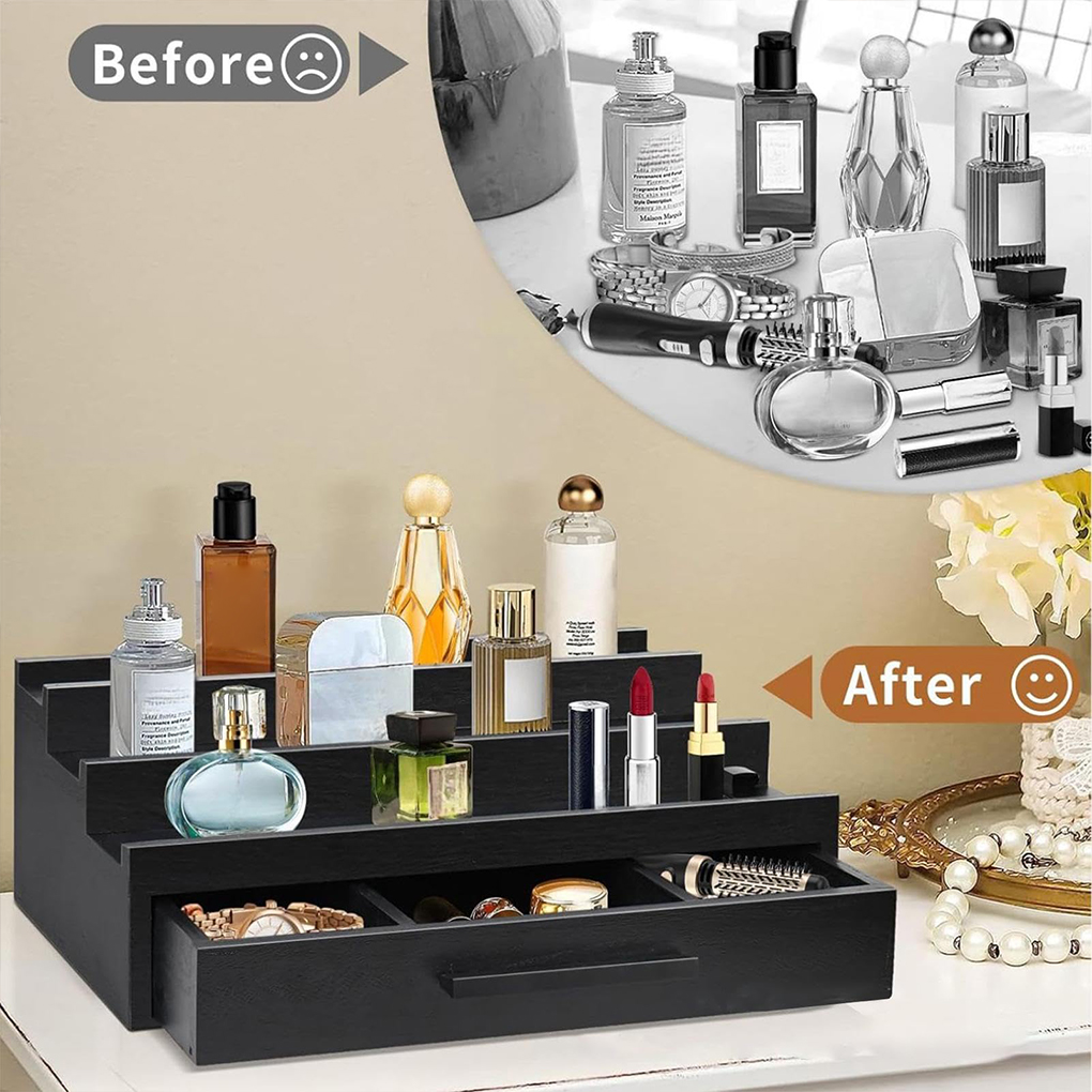 Perfume Holder Organizer Fragrance Rack Three-Layers Perfume Holder Fragrance Display Black Perfume Organizer With Drawers