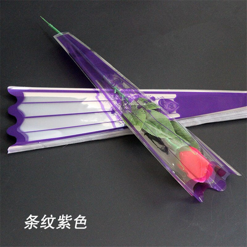 100pcs mini Transparency Bag Rose Single Flower Bag Bouquet Wrapping Paper Plastic Opp Bag Floral Packaging Materials Accessory: Stripe purple