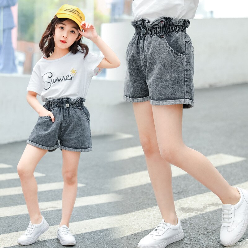 Short en jean ample taille haute pour adolescentes, pantalons en Denim pour enfants de 3 4 5 6 7 8 9 10 11 12 13 ans, été