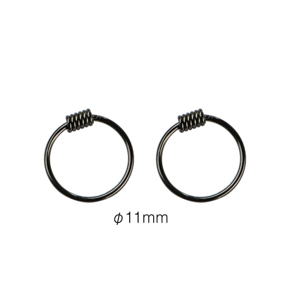 Pendientes pequeños de Aro para hombre y mujer, aretes de aro simples de 6mm, 9mm y 11mm, antialérgicos, Unisex, Pendiente de círculo, anillo de hueso del oído: Black 11mm