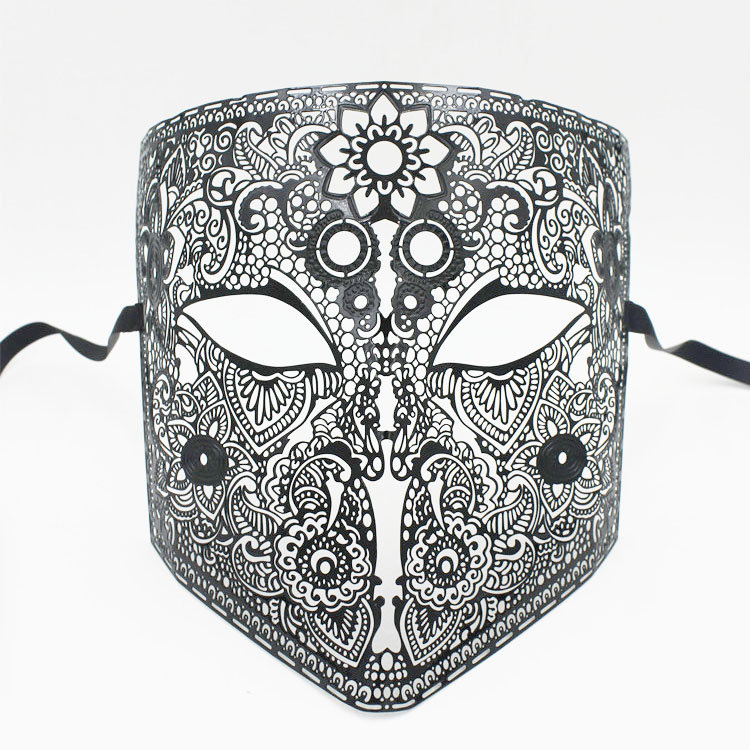 Goud Zilver Kleur Volledige Gezicht Bauta Phantom Cosplay Masker Black Metal Schedel Shield Mardi Gras Joker Party Masker