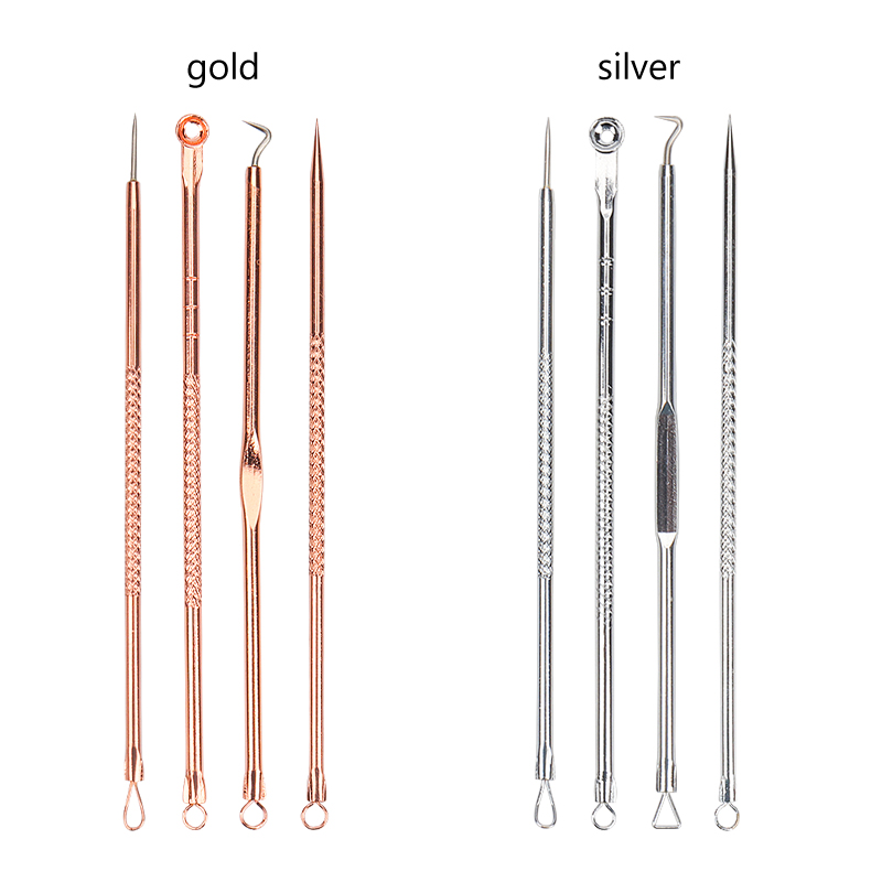 4pcs/set Rose Gold Blackhead Comedone Acne Pimple Belmish Extractor Vacuum Blackhead Remover Tool Spoon for Face Skin Care Tools