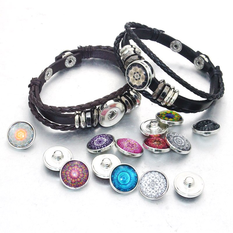 10 Stks/partij Gemengde Bohemen Patroon &amp; Styles Charms 12Mm 18Mm 20Mm Exotische Glas Drukknoop Voor Diy armband Snaps Sieraden 020110