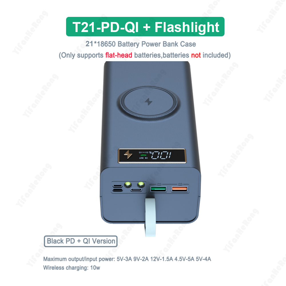 DIY Detachable Power Bank Case 21PCS 18650 Batteries Wireless Quick Charge For Phones Charging 21×18650 Battery Storage Boxes: Pink