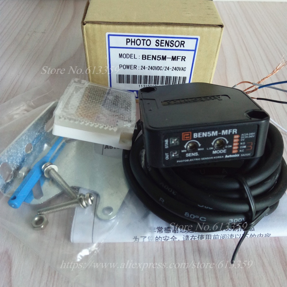 Ben 5m- mfr ac/dc autonics retroreflektiv fotoelektrisk bryter sensor sensing 5 meter reléutgang 100%  høy