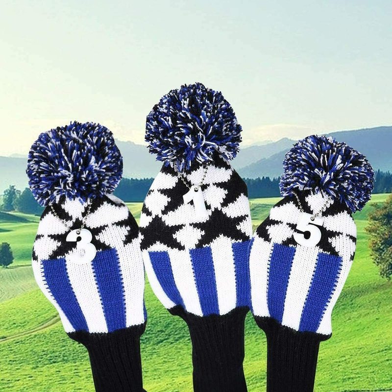 Knitted Pom Pom Golf Wood Head Cover Driver Fairway Hybrid No.1 3 5 Anti-Wrinkle Washable for Men Women Kids