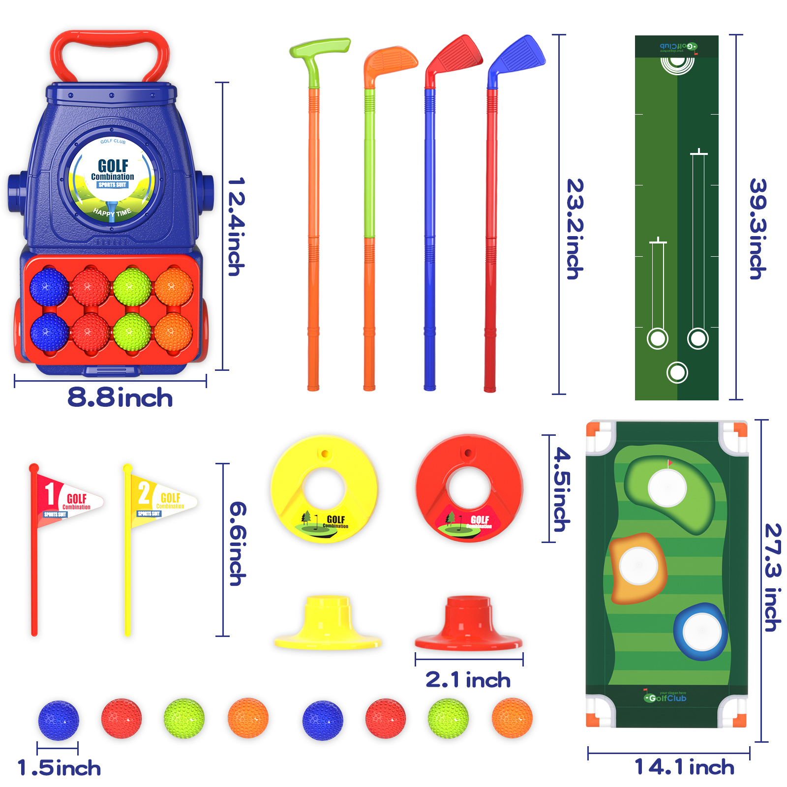 Peuter Golf Set Kids Golfclubs Met 8 Ballen 4 Golfstokken, 2 Oefenholes En Een Putting Mat Speelgoed Voor 2 3 4 5 Jaar Oude Meisjes: Deep Blue