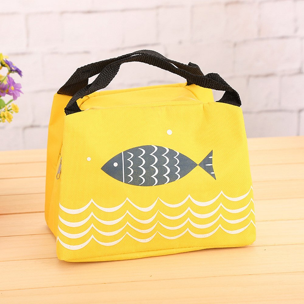 Cute Cartoon Owl Lunch Box Food Container Storage Box Portable Kids Student Lunch Box Bento Box Container With Compartments Case: Yellow bag