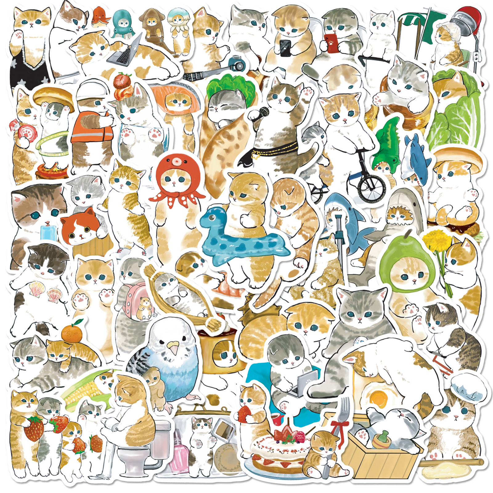 50Pcs Cartoon Cat Stickers Cute Kitten DIY Stickers Scrapbooking Phone Luggage Skateboard Decorative Waterproof Graffiti Decals: Default Title