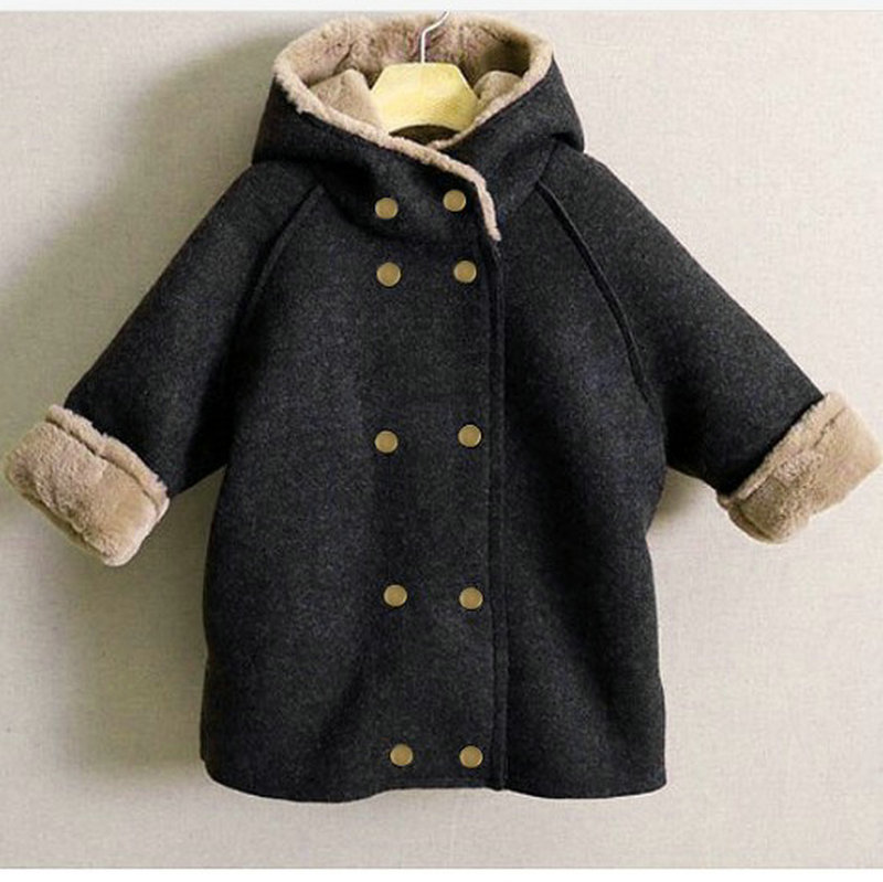 WLG meninos casacos de lã de inverno crianças de espessura de veludo com capuz estilo longo outerwear bebê menino moda roupas quentes
