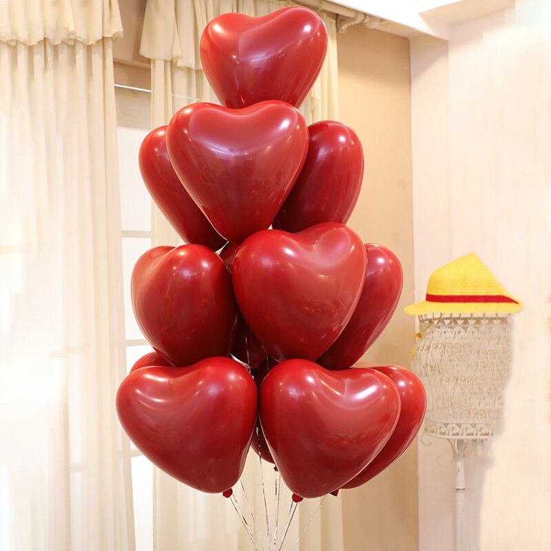 50 Stuks Ruby Rode Hartvormige Liefde Ballon Dubbele Laag Voor Bruiloft Trouwzaal Party Stage Decoratie