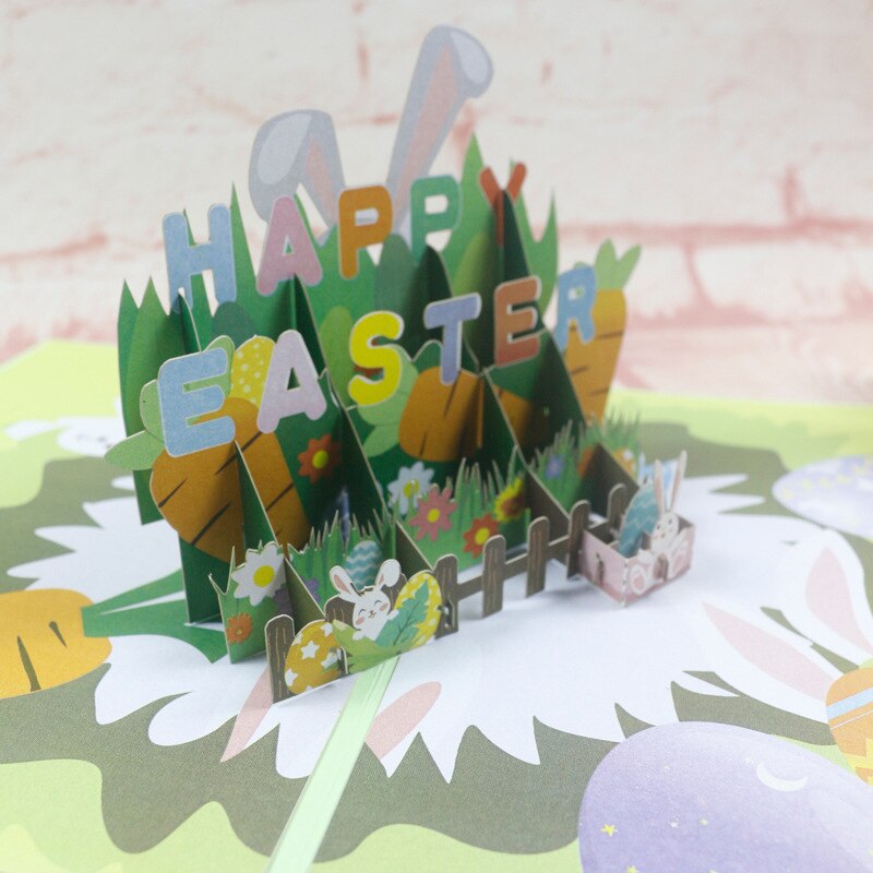 3D Handmade English Happy Easter Eggs Garden Flowering Shrubs Paper Greeting Cards PostCard Kids Friend Party Invitation