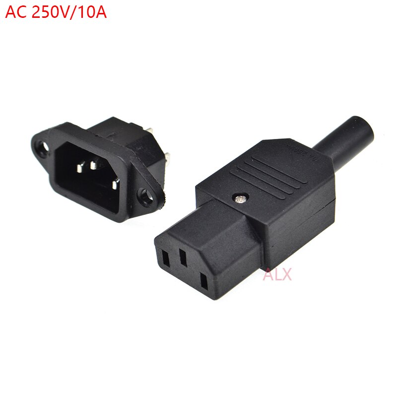10A US AC250V 10A 3pin IEC C13 Power Supply plug socket Adapter male plug & female jack Rewirable cable wire connector: 1 male and 1 female