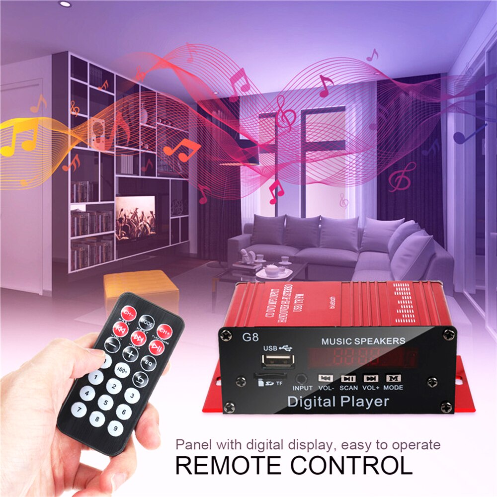 12V 200W 2CH Mini Digital Bluetooth HIFI Audio Power Amplifier Car Audio Amplificador Stereo Amplifiers FM Radio USB W/Remote