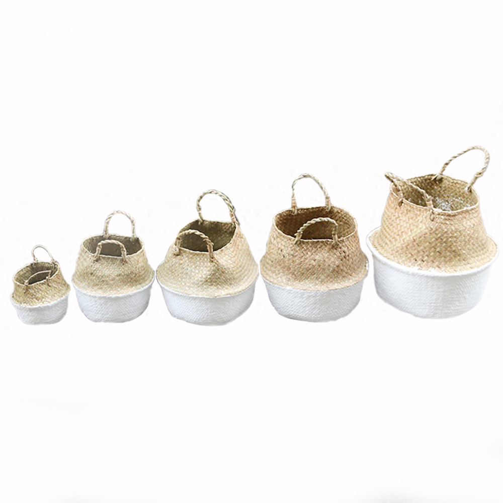 Handgemaakte rieten manden opvouwbare wasmand gevlochten opbergmand natuurlijke rotan zeegras tuin bloempot plantenbak mand wit: M