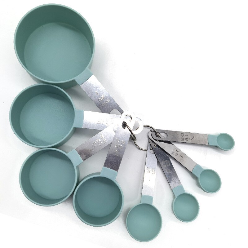 Taza medidora para hornear, cuchara medidora con mango de acero inoxidable de 8 piezas con taza medidora graduada, taza medidora de gramos: 8pcs Set  Blue