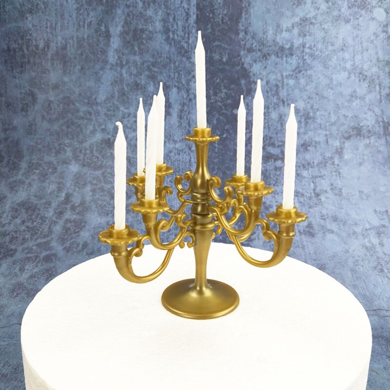 Candelabros de plástico HeyMamba para decoración superior de pastel con vela para niños y adultos, juego de candelero colorido para fiestas de cumpleaños
