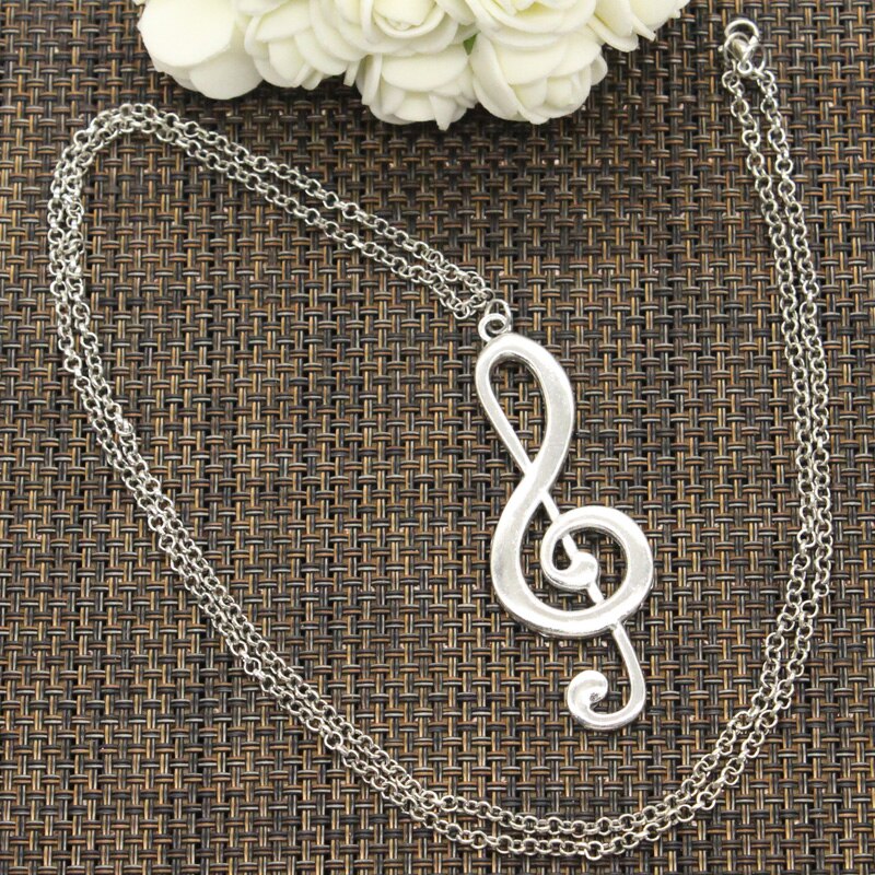Pendentif pour Note de musique, nouvelle , chaîne ronde croisée courte et longue, collier couleur argent pour bricolage, bijoux