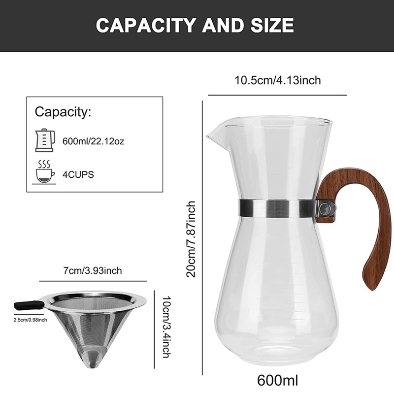 Coffee Pour over Coffee Dripper Brewer Pour Over, Manual Coffee Maker, Glass Pour over Coffee Maker Decanter
