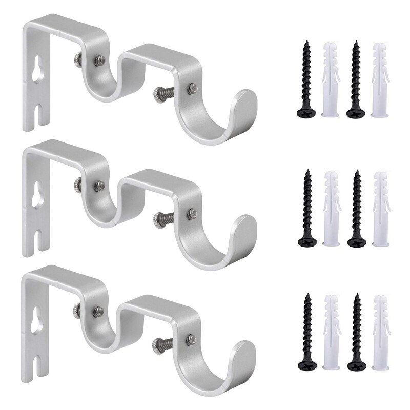 3 Stks/set Gordijnroede Beugels Heavy Duty Dubbele Stang Houders Duurzaam Metalen Gordijn Staaf Muur Beugels Met Schroef