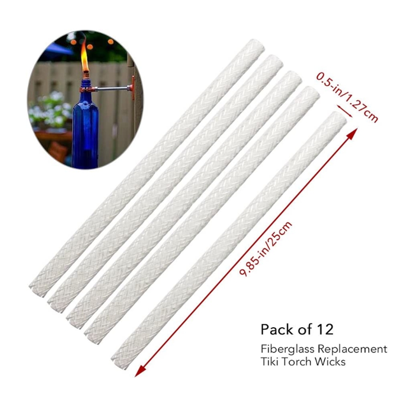 Torche Tiki en fibre de verre, 25cm, BMBY-20Pcs, mèche pour bouteille de vin, éclairage de Patio, lumière de jardin