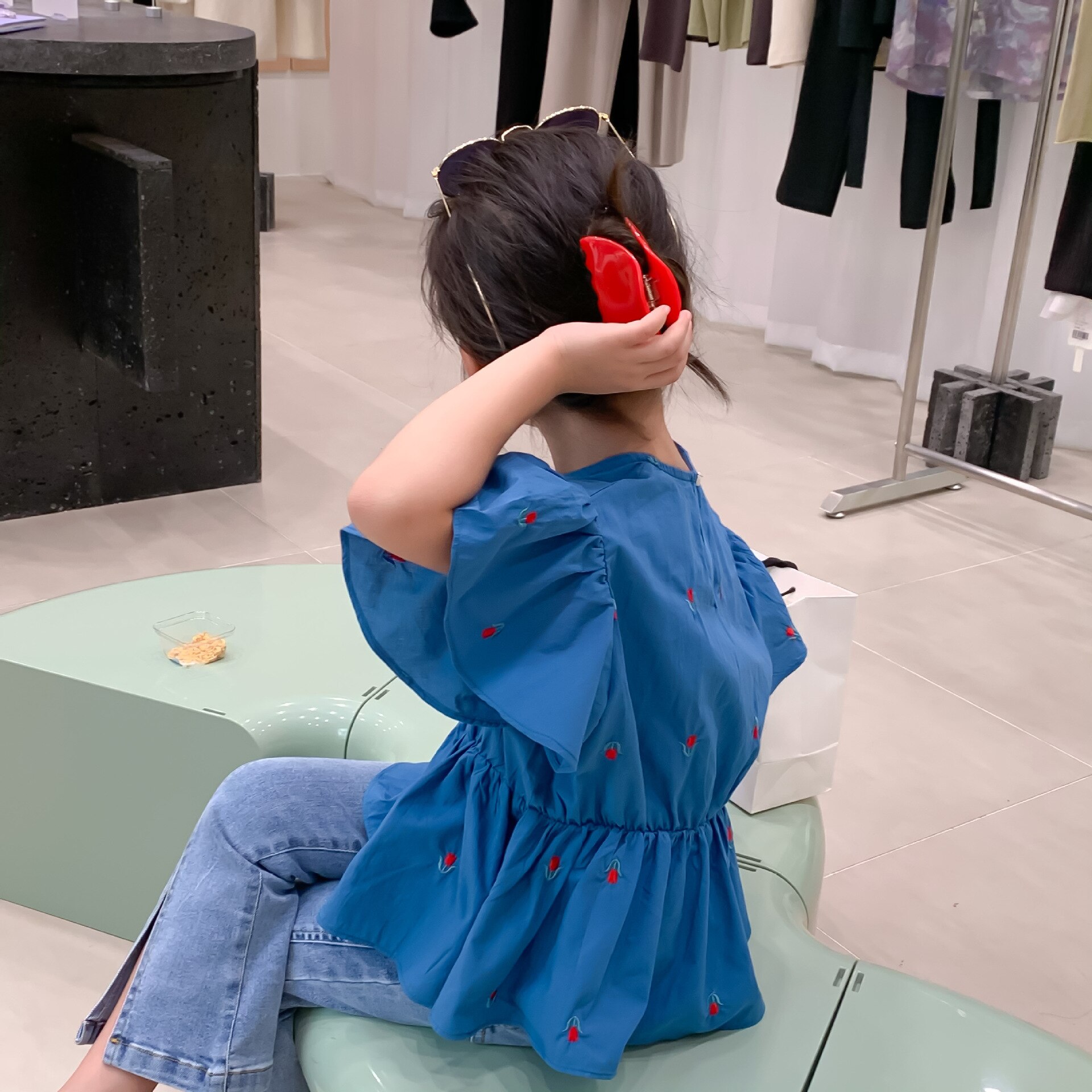 Camisas para niñas, ropa de verano para niños, Blusa de manga voladora con bordado de flores para bebés, camisa suelta informal de algodón, Tops